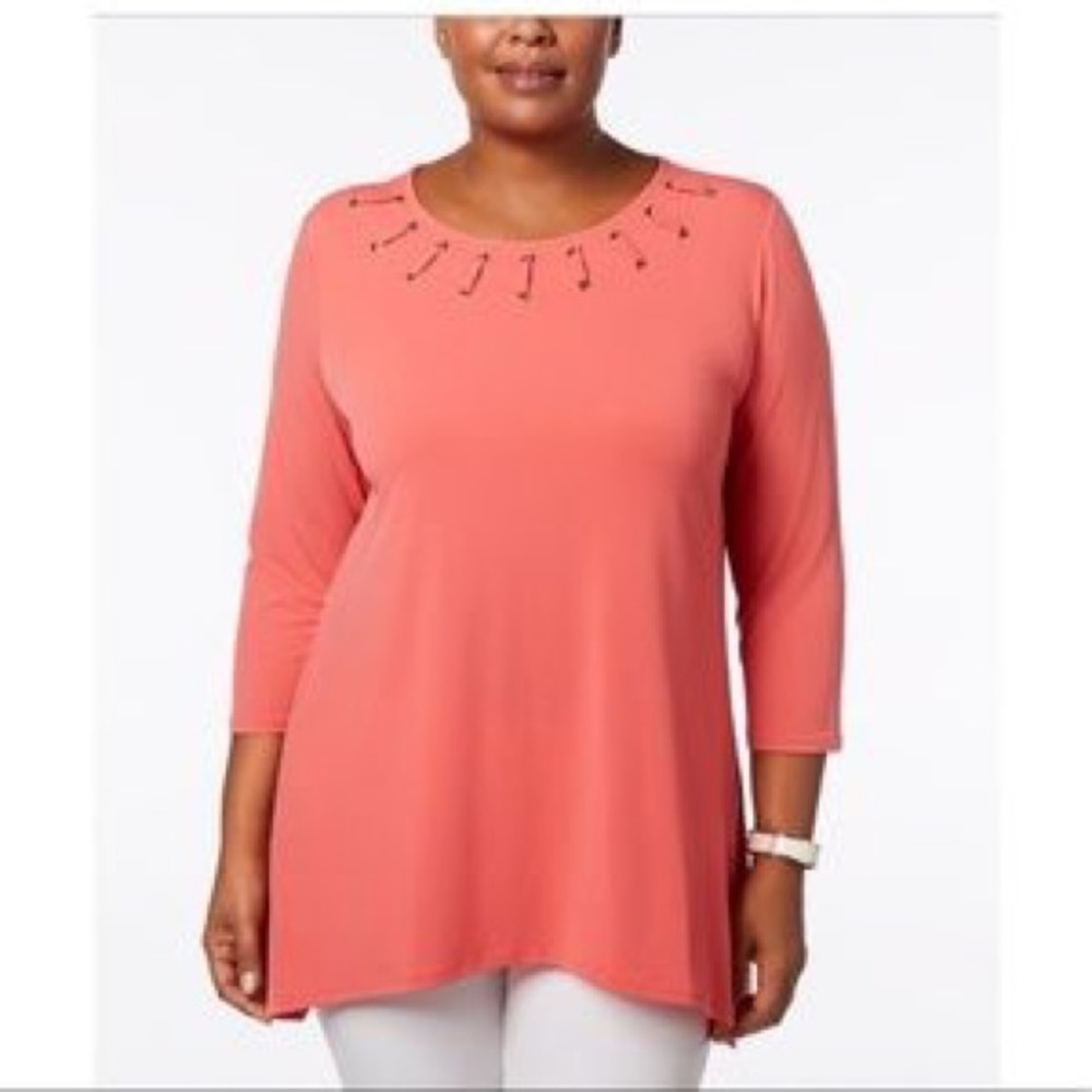 JM Collection 1X Top NEW Grommet Trim Tunic